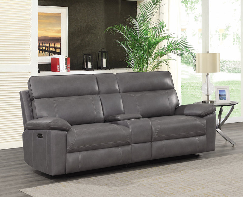 Albany - Grey -  Power Reclining Loveseat w/ Console - Ornate Home