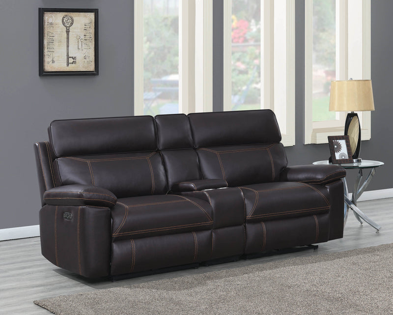 Albany - Brown - Power Reclining Loveseat w/ Console - Ornate Home