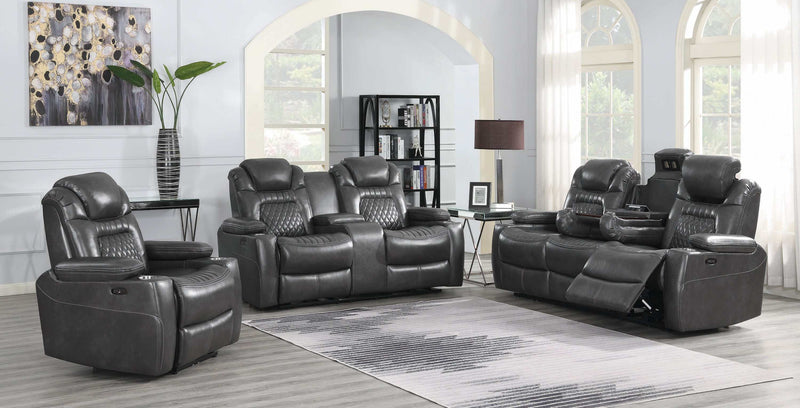 Korbach - Charcoal - 3pc Power^2 Living Room Set - Ornate Home