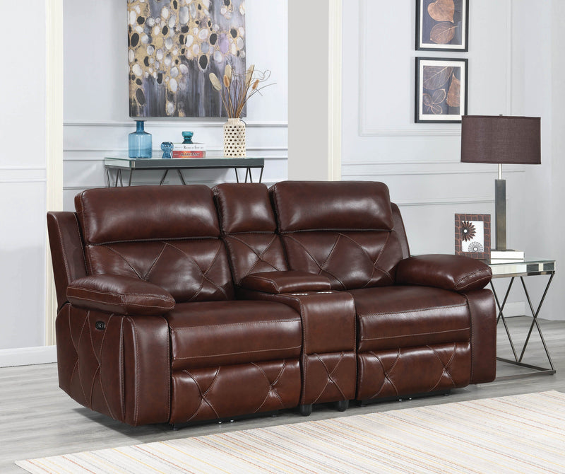 Chester - Chocolate -  Power Reclining Loveseat w/ Console - Ornate Home