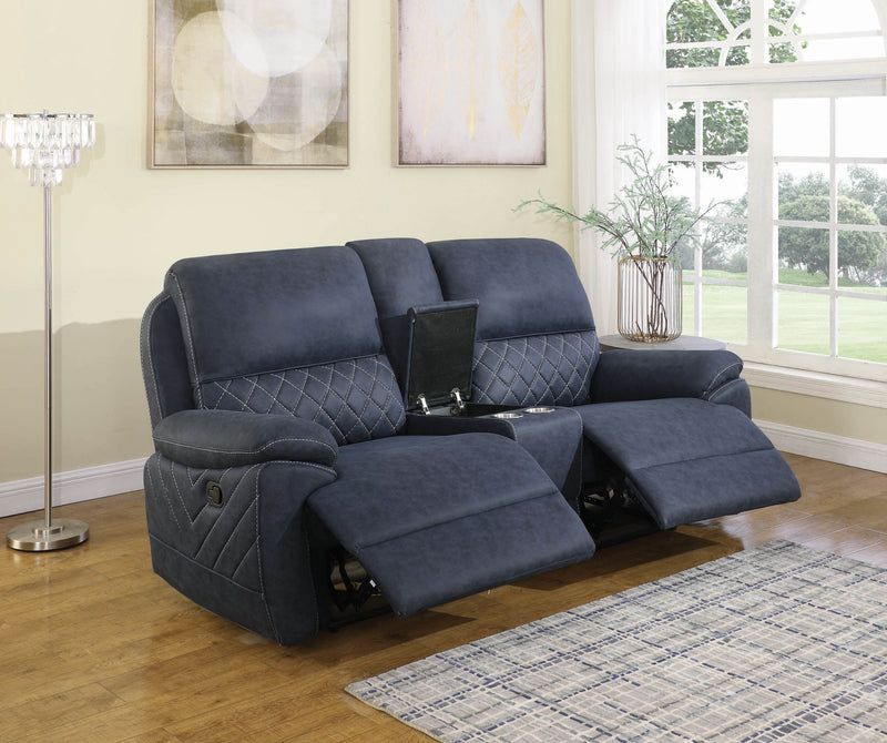 Variel - Blue - Motion Loveseat w/ Console - Ornate Home