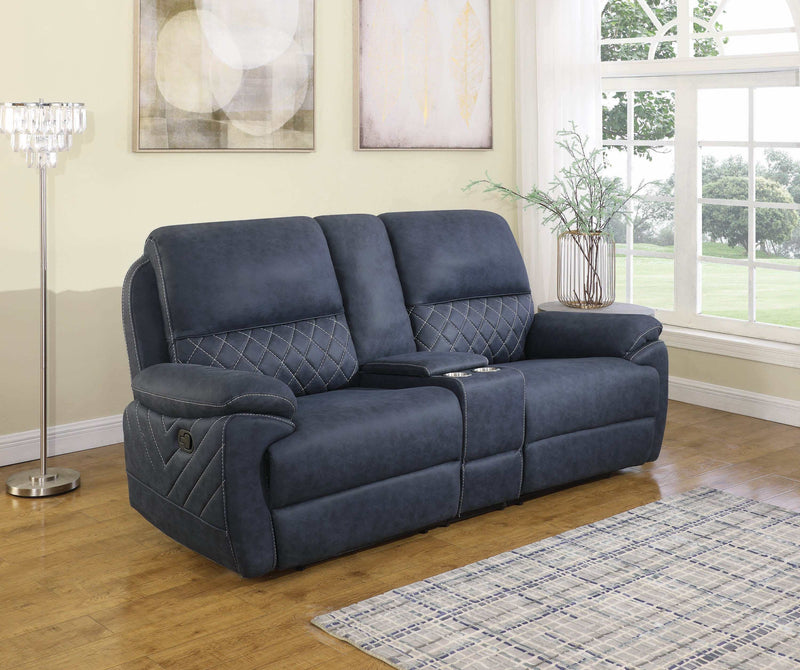 Variel - Blue - Motion Loveseat w/ Console - Ornate Home