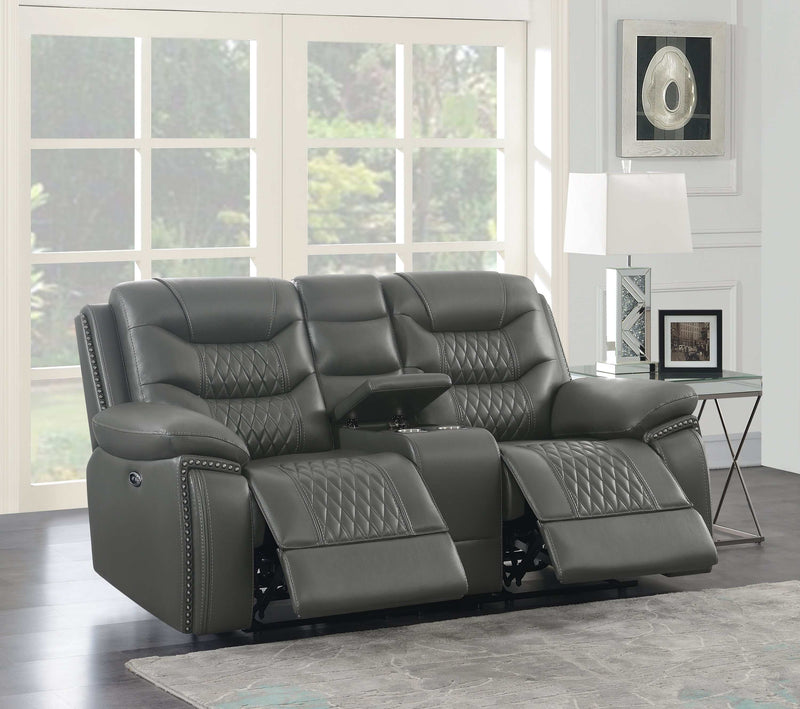 Flamenco - Charcoal - Motion Loveseat w/ Console - Ornate Home