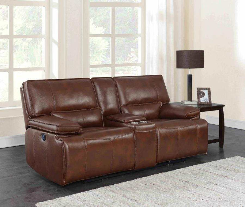 Southwick - Saddle Brown - Power Loveseat w/ Console - Ornate Home