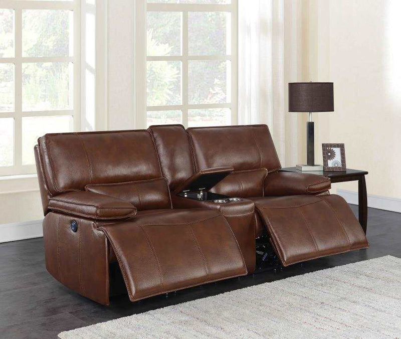 Southwick - Saddle Brown - Power Loveseat w/ Console - Ornate Home