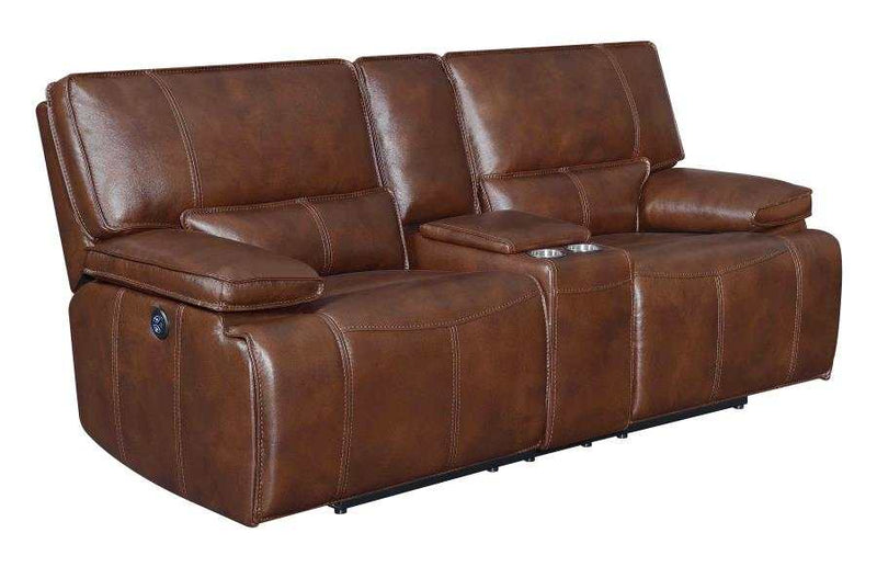 Southwick - Saddle Brown - Power Loveseat w/ Console - Ornate Home