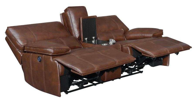 Southwick - Saddle Brown - Power Loveseat w/ Console - Ornate Home