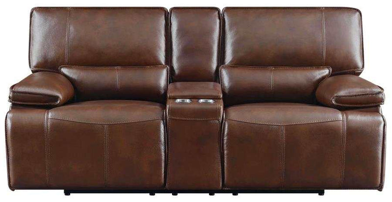 Southwick - Saddle Brown - Power Loveseat w/ Console - Ornate Home