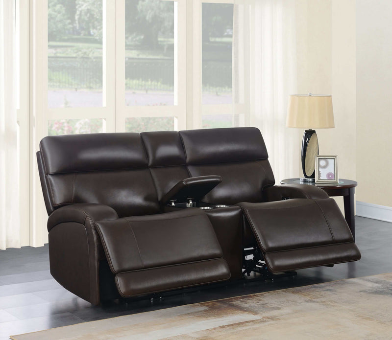 Longport - Dark Brown - Power Loveseat w/  Console - Ornate Home