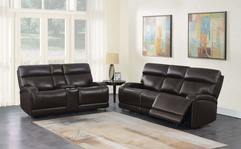 Longport - Dark Brown - Power Loveseat w/  Console - Ornate Home