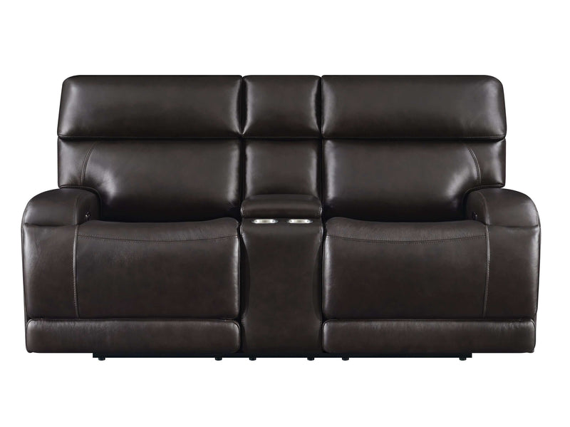 Longport - Dark Brown - Power Loveseat w/  Console - Ornate Home