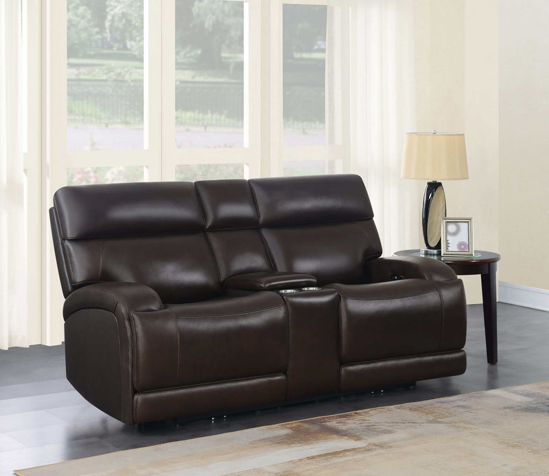 Longport - Dark Brown - Power Loveseat w/  Console - Ornate Home