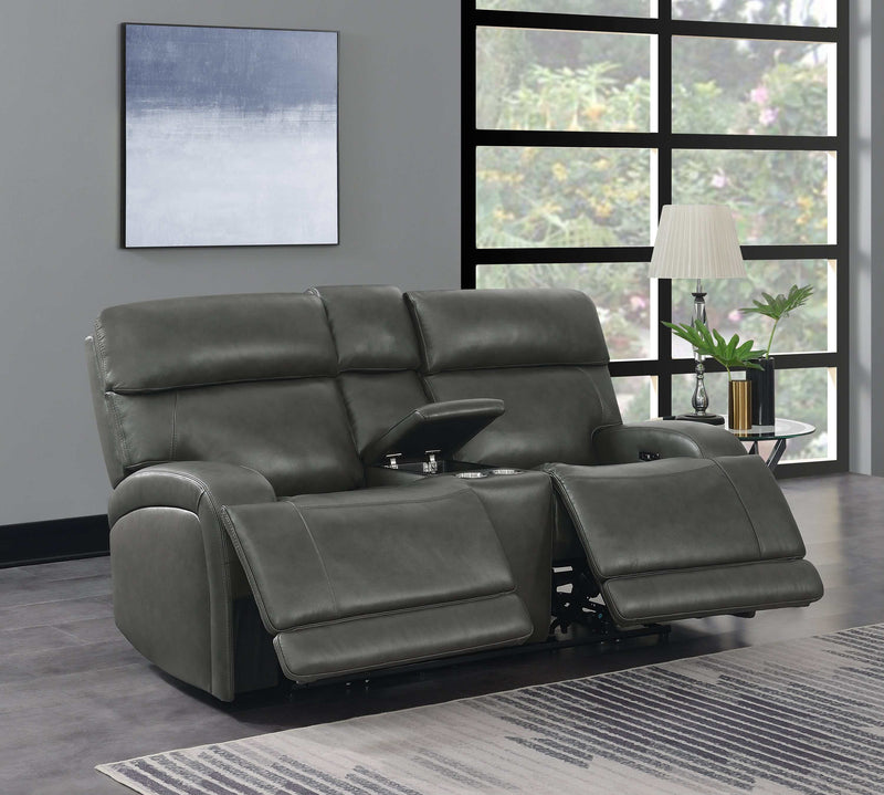 Longport - Charcoal - Power Loveseat w/ Console - Ornate Home