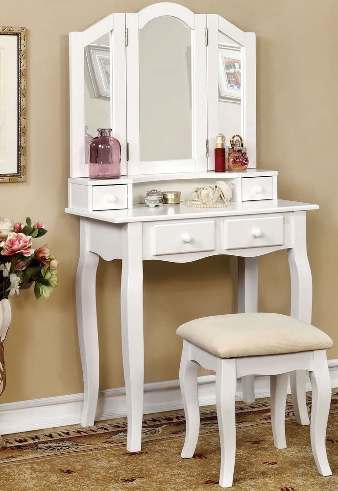 Janelle White Vanity Set w/ Stool