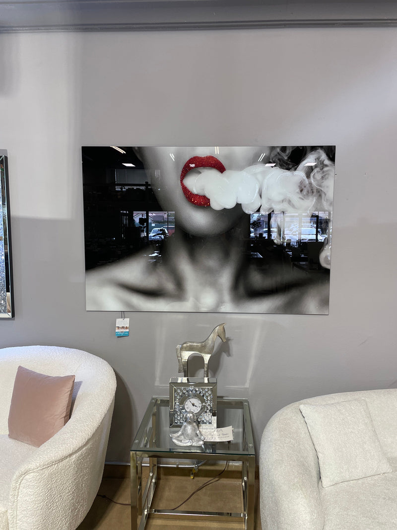 Billowing Smoke Tempered Glass w / Foil & Rhinestones Wall Art