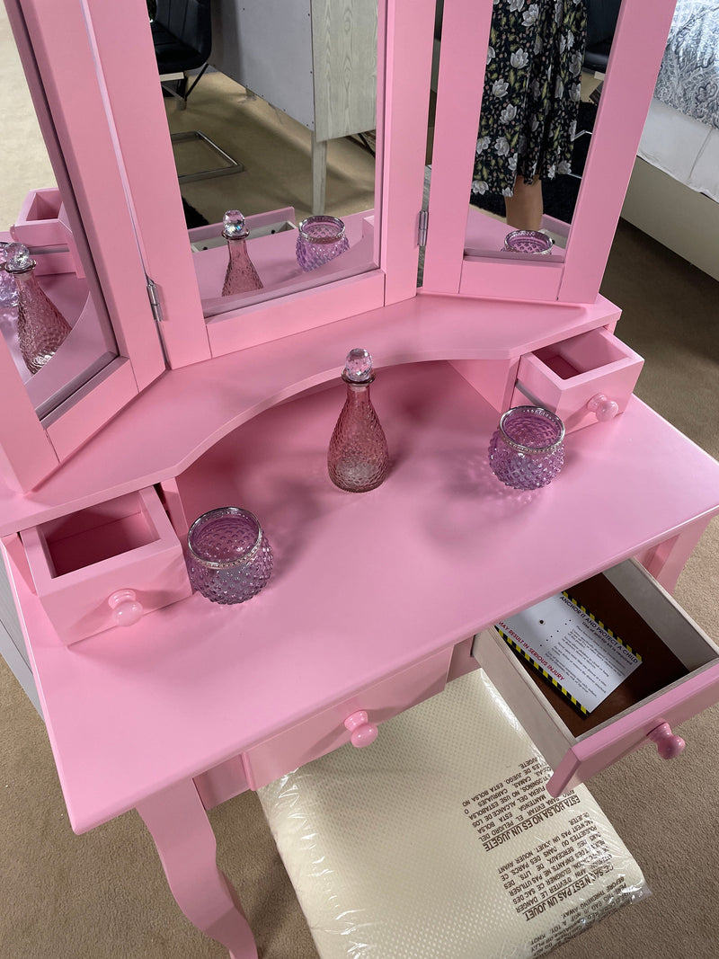 Janelle Pink Vanity Set w/ Stool