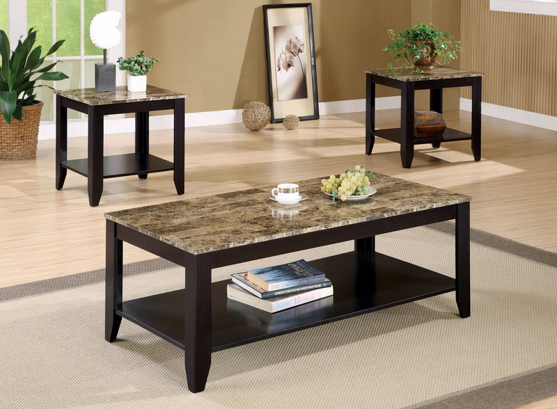 Flores Cappuccino 3pc Coffee Table Sets w/ Shelf