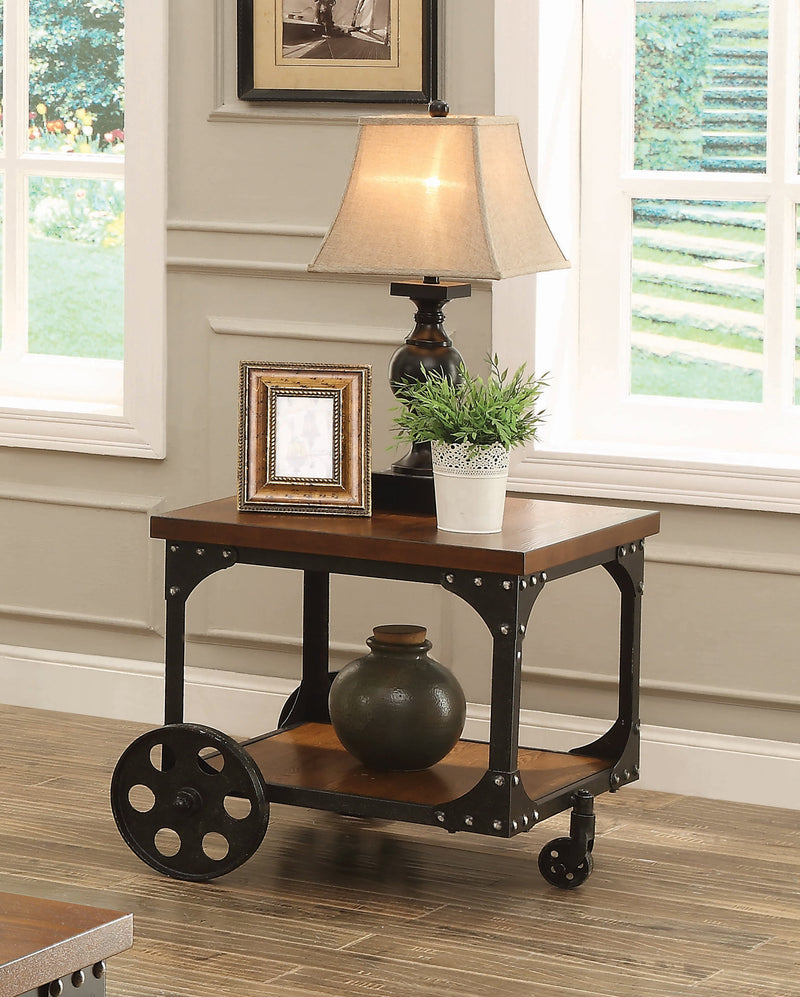 Roy - Rustic Brown - End Table w/ Casters - Ornate Home