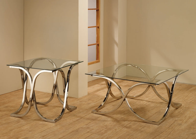 Tess Nickel & Clear Curved X Shaped Coffee Table