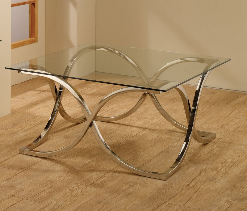 Tess Nickel & Clear Curved X Shaped Coffee Table