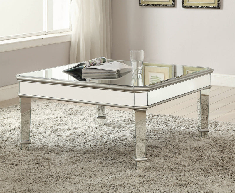 Cassandra Silver Square Beveled Top Coffee Table