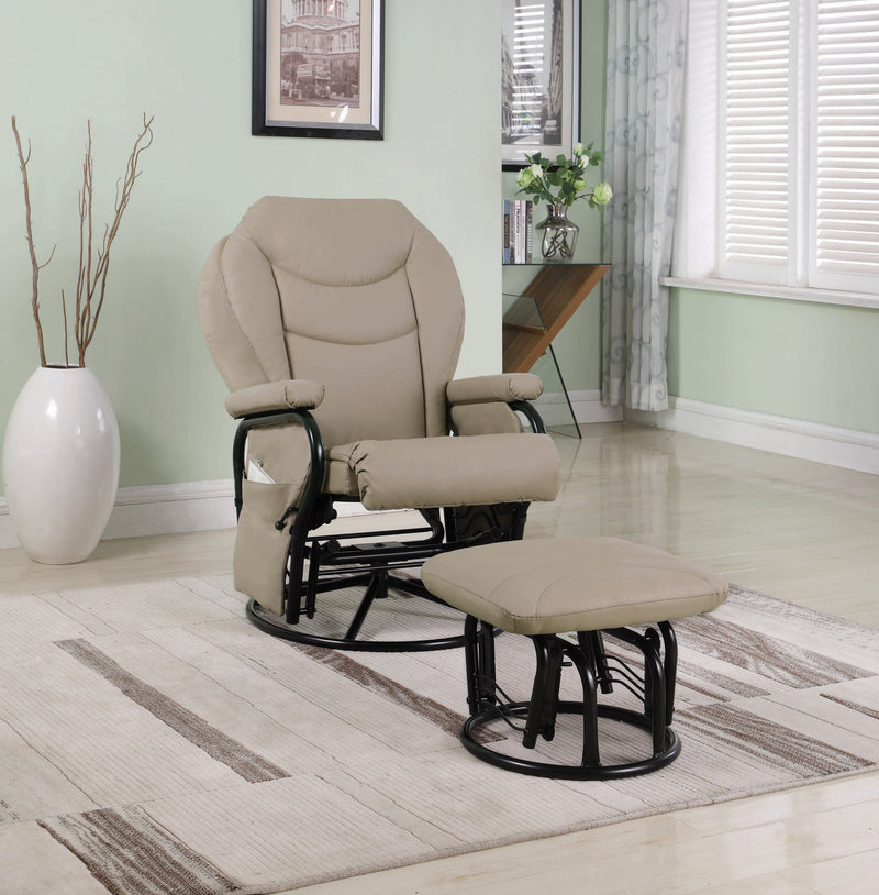 Lema - Beige & Black - Glider Recliner w/ Ottoman - Ornate Home