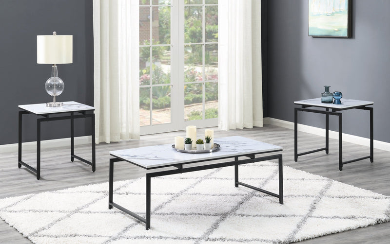 Spike - White & Dark Gunmetal - 3pc Coffee Table Set - Ornate Home