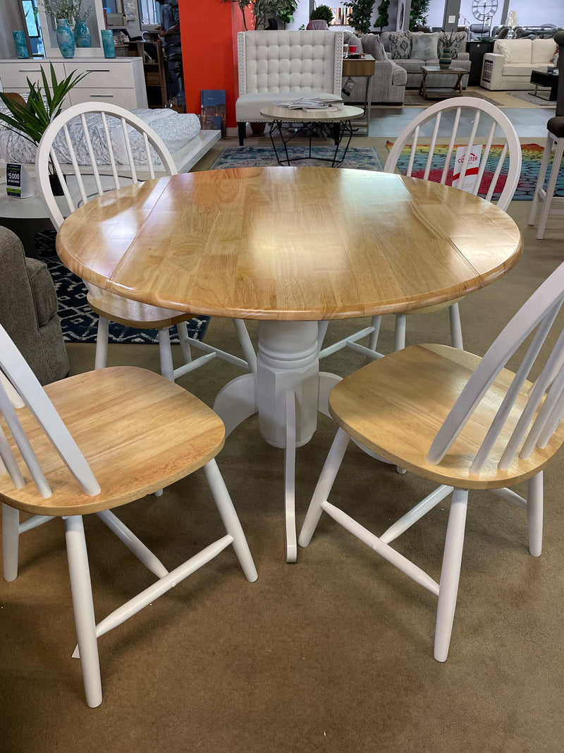 Windsor - Natural Brown & White - Drop Leaf Round Dining Table - Ornate Home