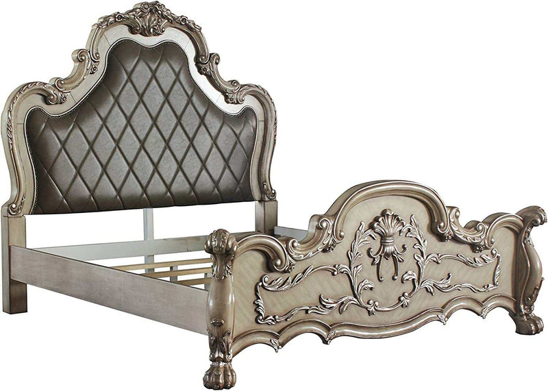 Dresden Bone PU & Gold Patina Eastern King Bed - Ornate Home