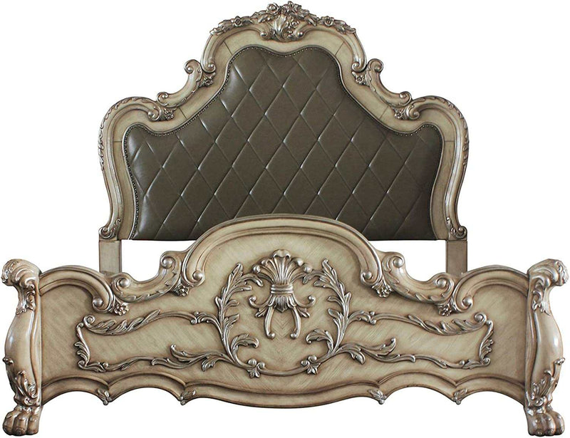 Dresden Bone PU & Gold Patina Queen Bed - Ornate Home