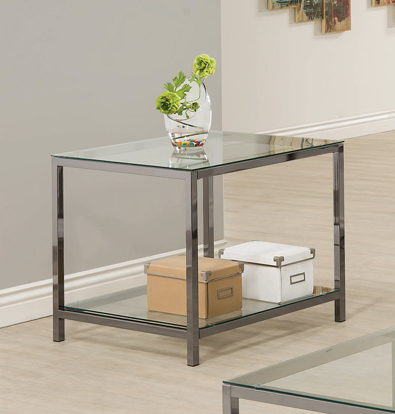 Ontario - Black Nickel - End Table w/ Glass Shelf - Ornate Home