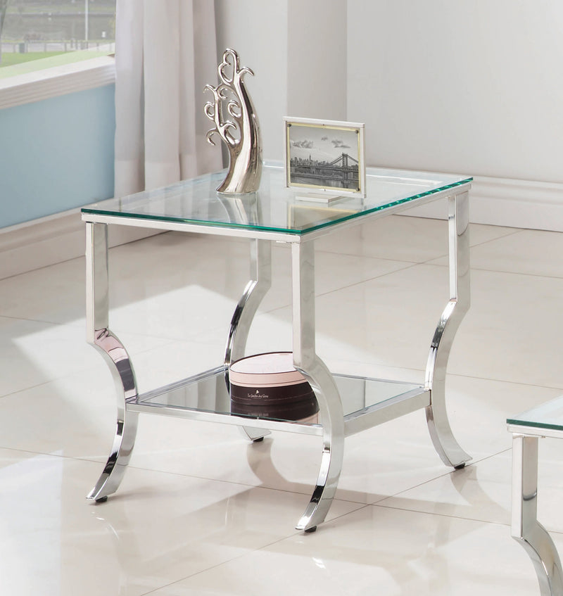 Benas - Chrome - End Table w/ Mirrored Shelf - Ornate Home