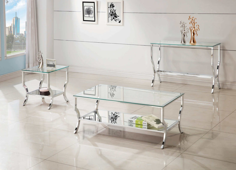 Benas - Chrome - Coffee Table w/ Mirrored Shelf - Ornate Home