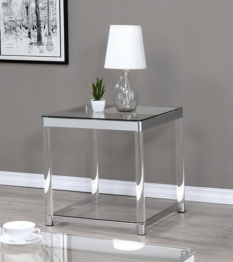 Claude - Chrome And Clear - End Table w/ Lower Shelf - Ornate Home