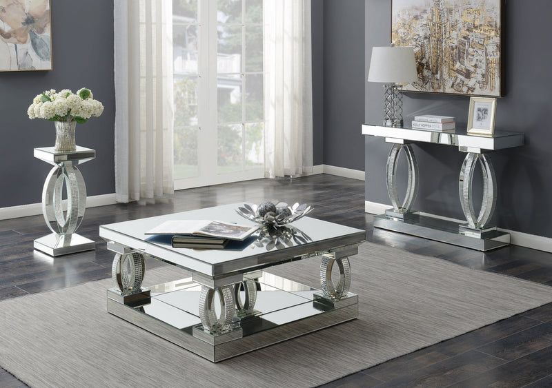 Amalia Clear Mirror Sofa Table w/ Shelf