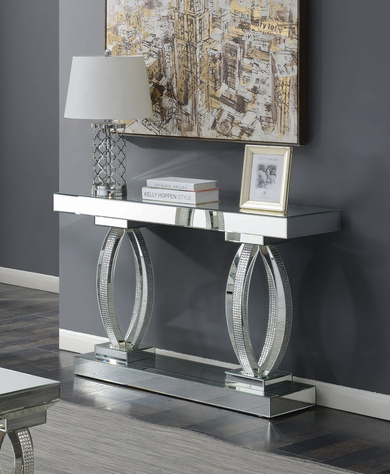 Amalia Clear Mirror Sofa Table w/ Shelf