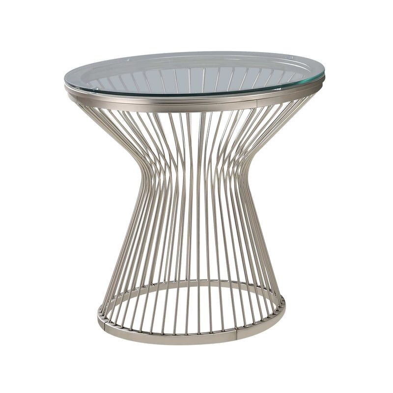 Chalice - Satin Grey - Round Glass Top End Table - Ornate Home