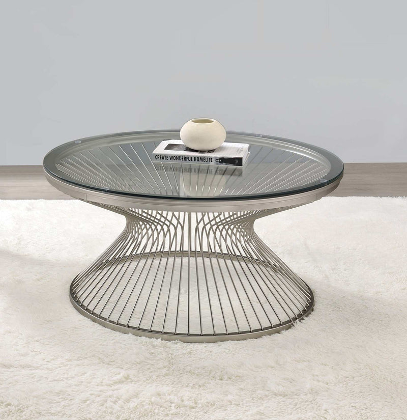 Chalice - Satin Grey - Round Glass Top Coffee Table - Ornate Home