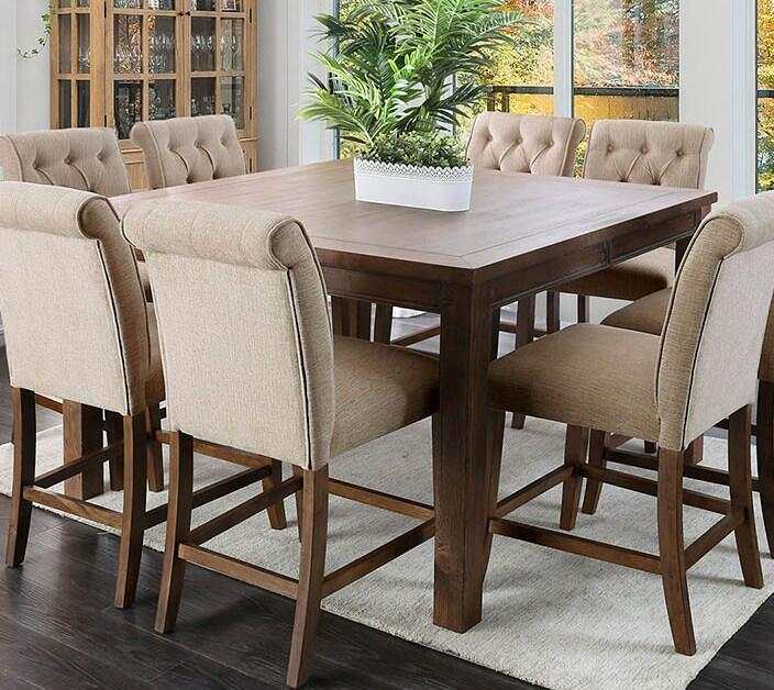 Sania III - Rustic Oak & Beige - Counter Height Dining Set / 7pc - Ornate Home