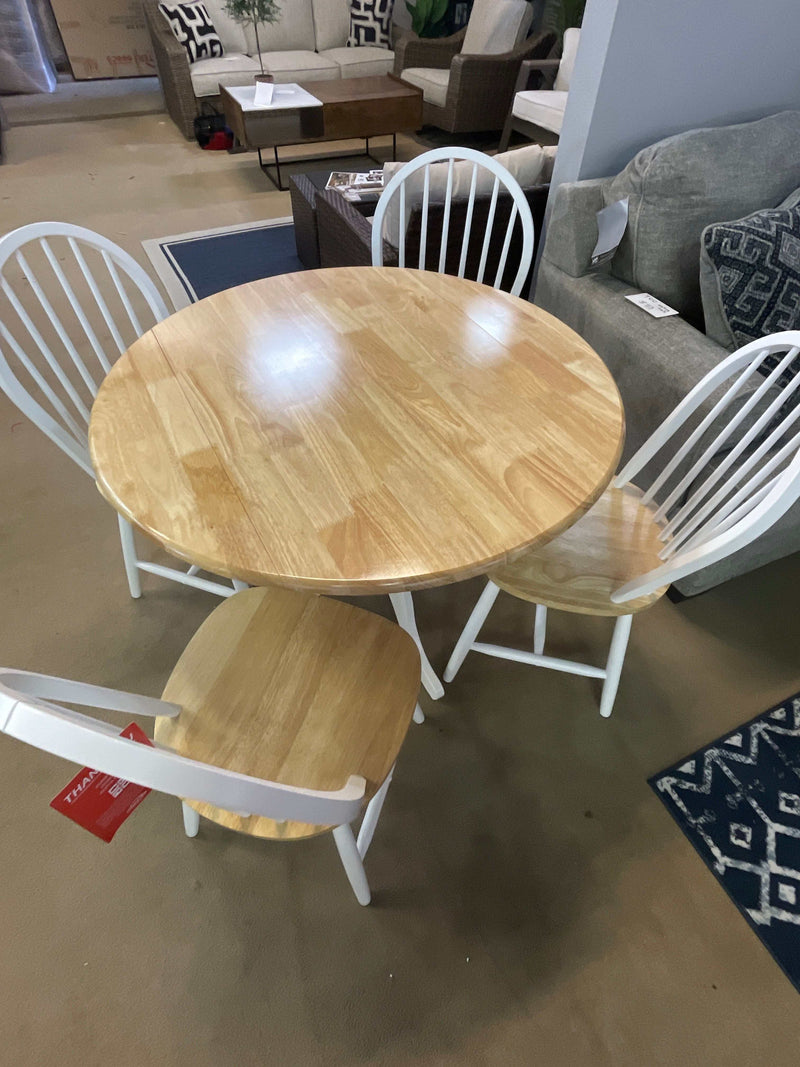 Windsor - Natural Brown & White - Drop Leaf Round Dining Table - Ornate Home