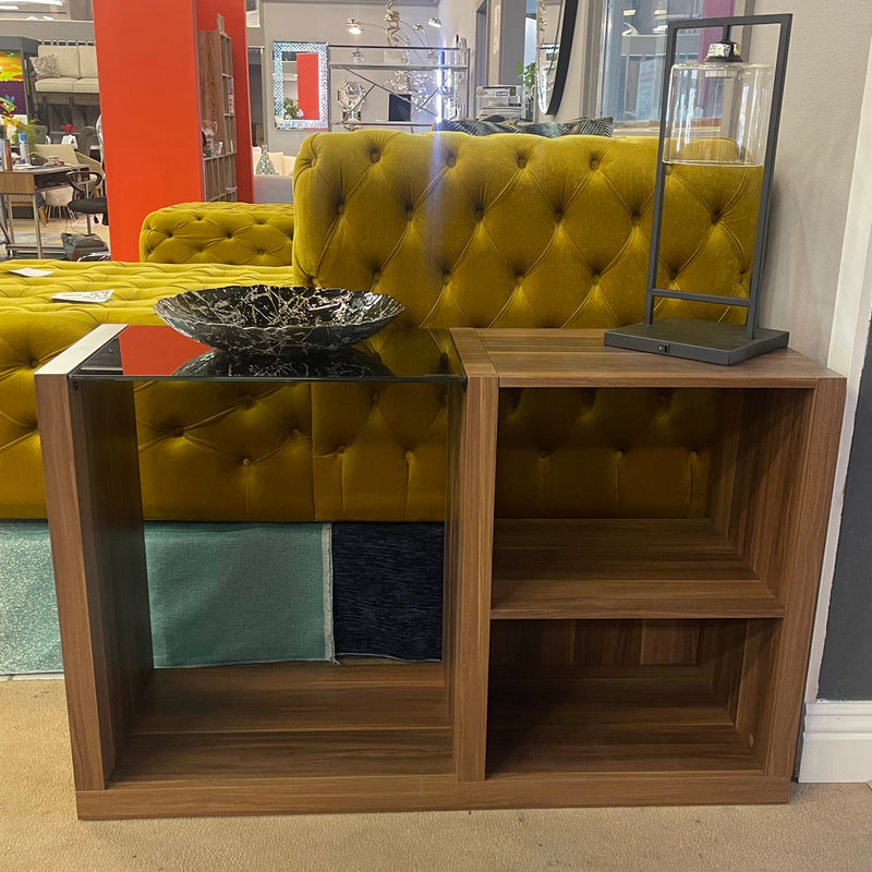 Langenthal Dark Walnut & Black Glass Top Sofa Table