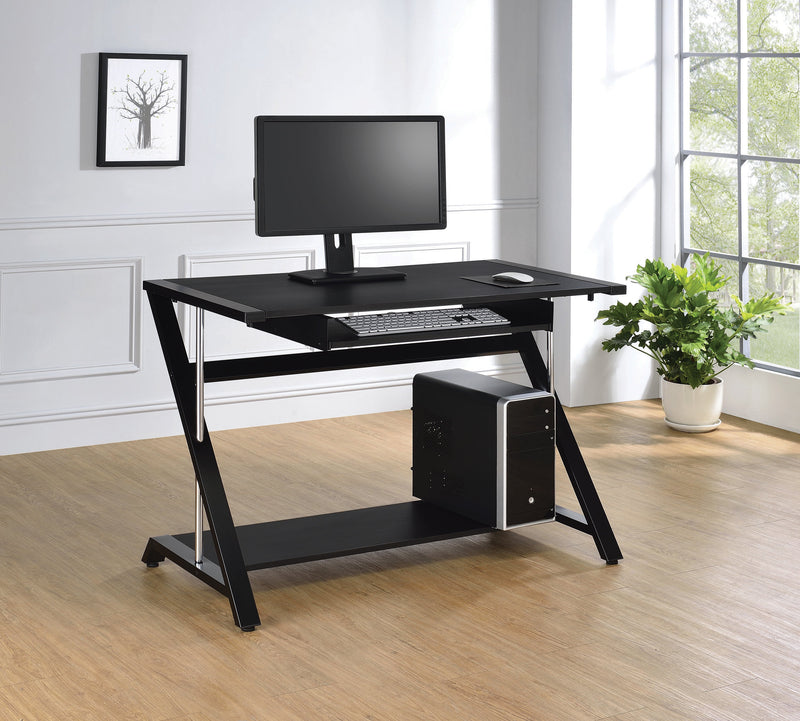 Mallet - Black - Computer Desk w/ Bottom Shelf - Ornate Home