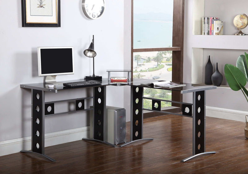 Keizer - Black & Silver - 3pc L-Shape Office Desk Set - Ornate Home