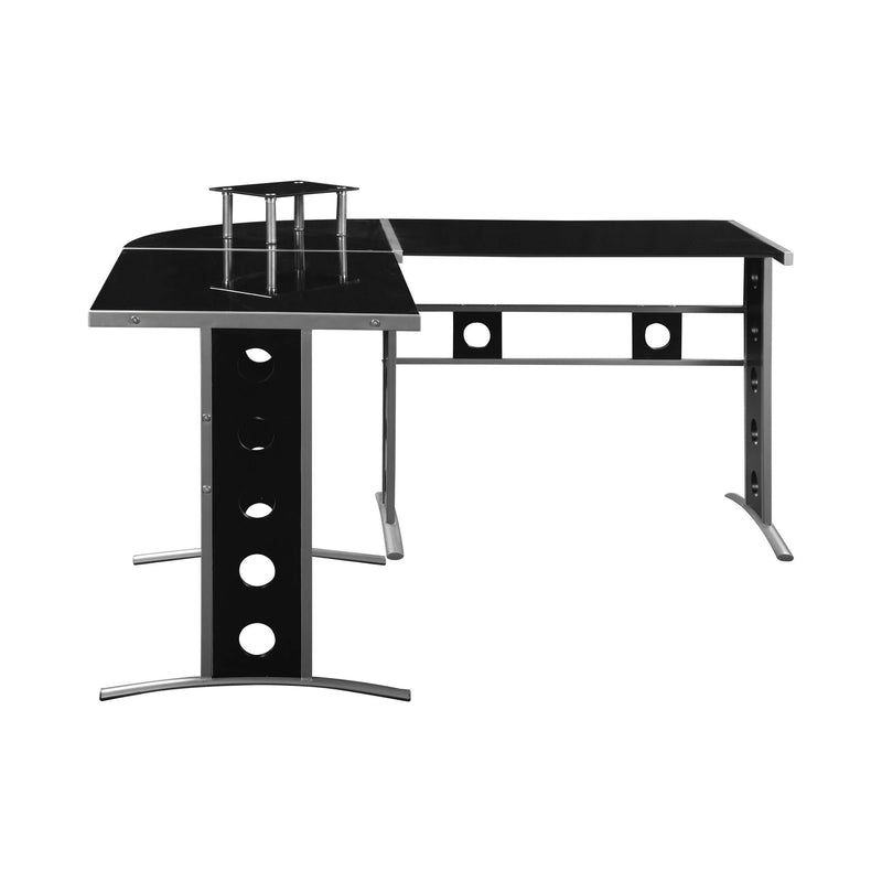 Keizer - Black & Silver - 3pc L-Shape Office Desk Set - Ornate Home