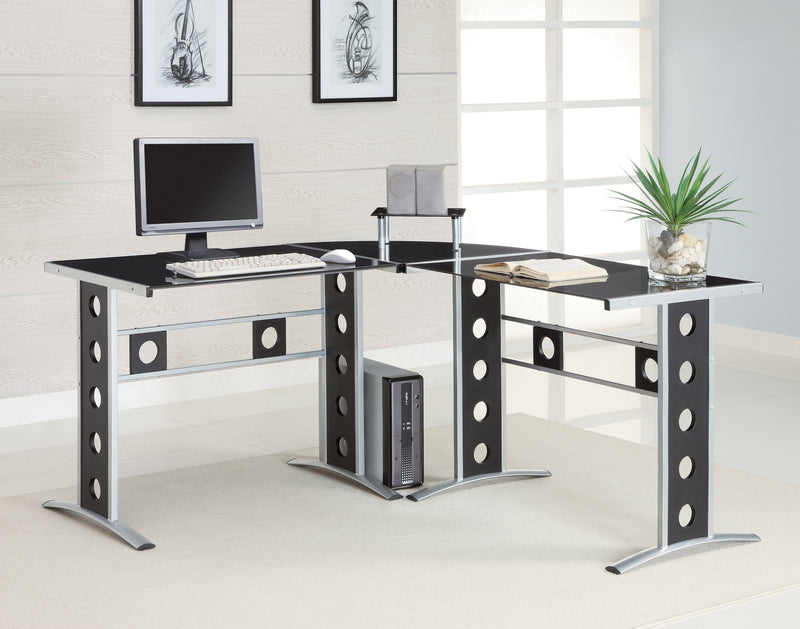 Keizer - Black & Silver - 3pc L-Shape Office Desk Set - Ornate Home