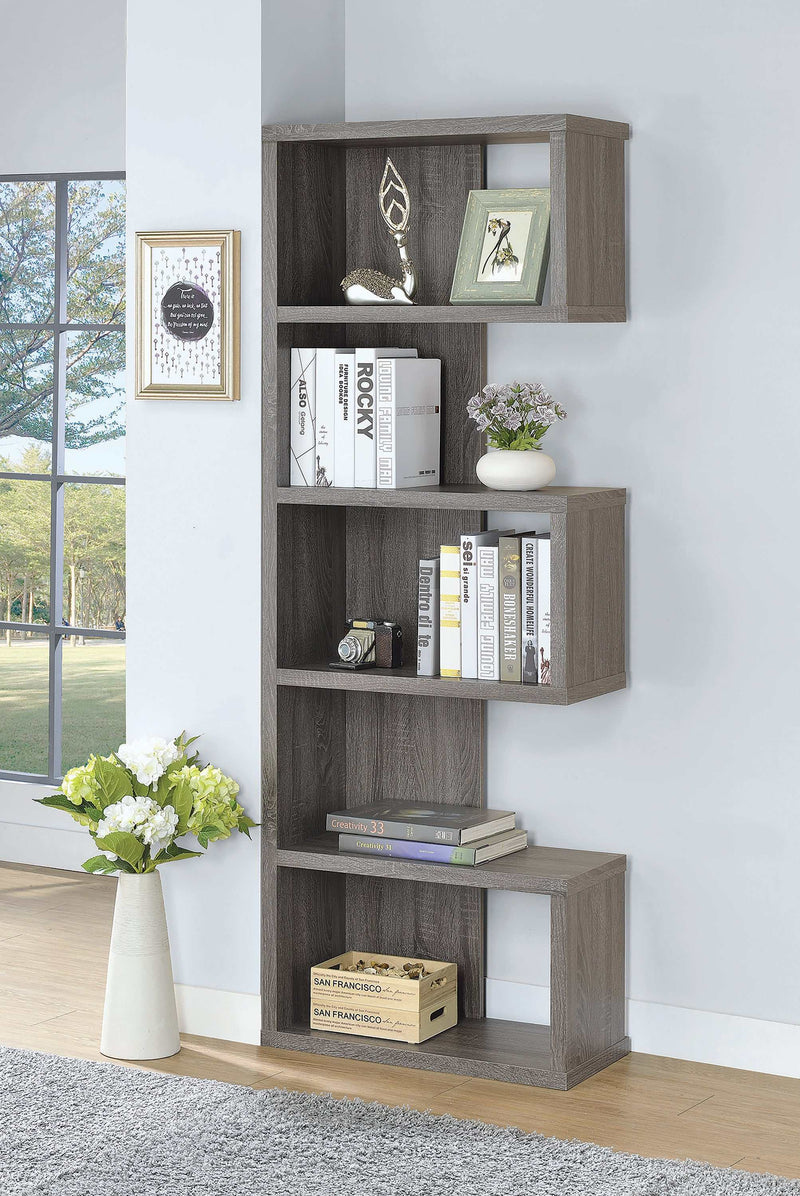 Joey - Weathered Grey - 5 Tier Bookcase - Ornate Home