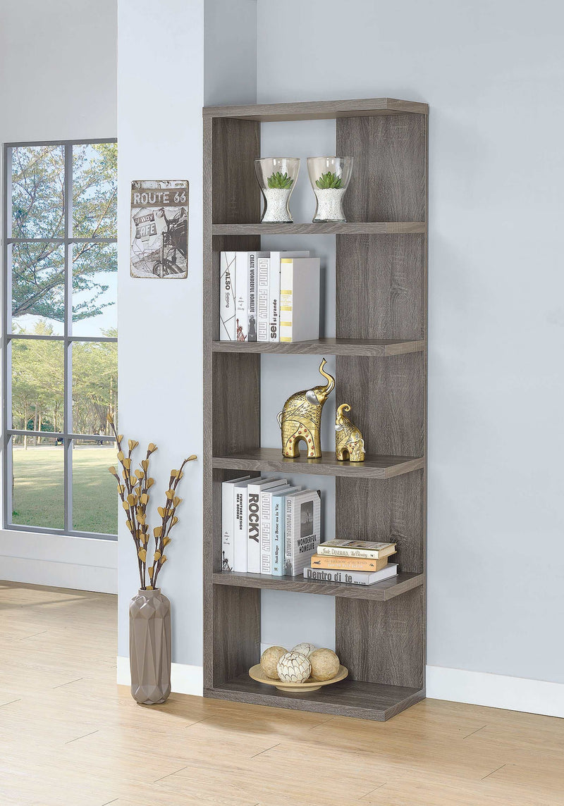 Reid - Weathered Grey - 5 Tier Bookcase - Ornate Home