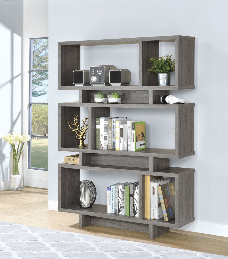 Reid - Weathered Grey - 3 Tier Geometric Bookcase - Ornate Home