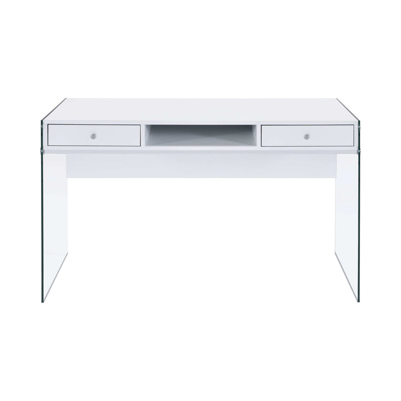 Dobrev - Glossy White & Clear - 2 Drawer Writing Desk - Ornate Home