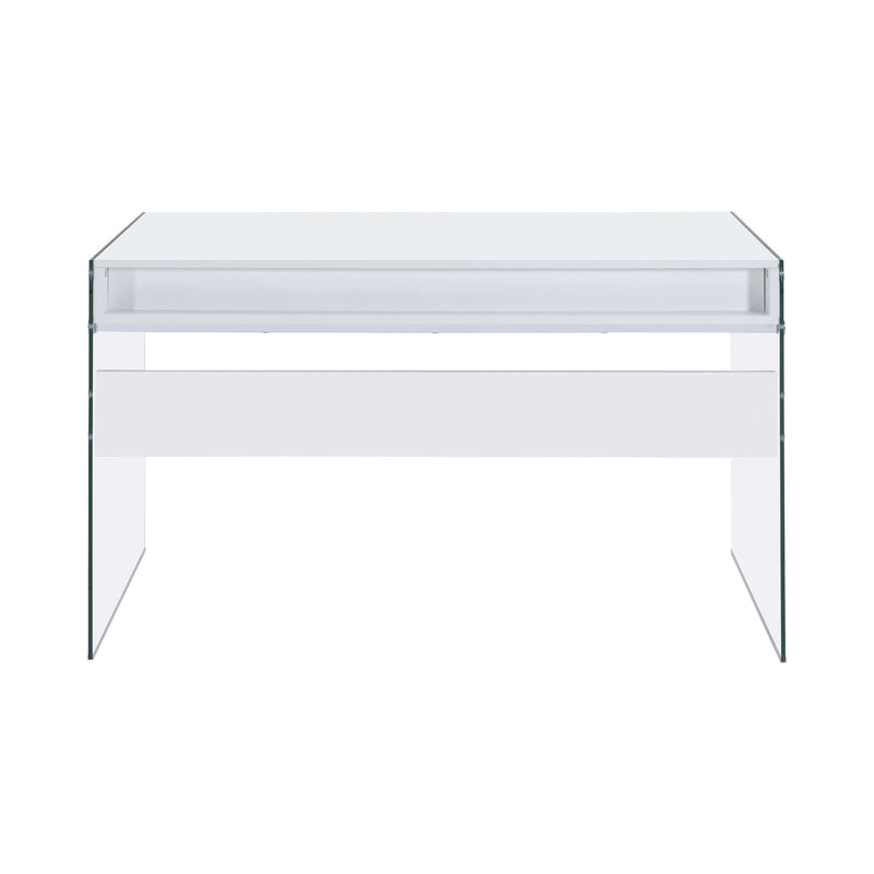 Dobrev - Glossy White & Clear - 2 Drawer Writing Desk - Ornate Home